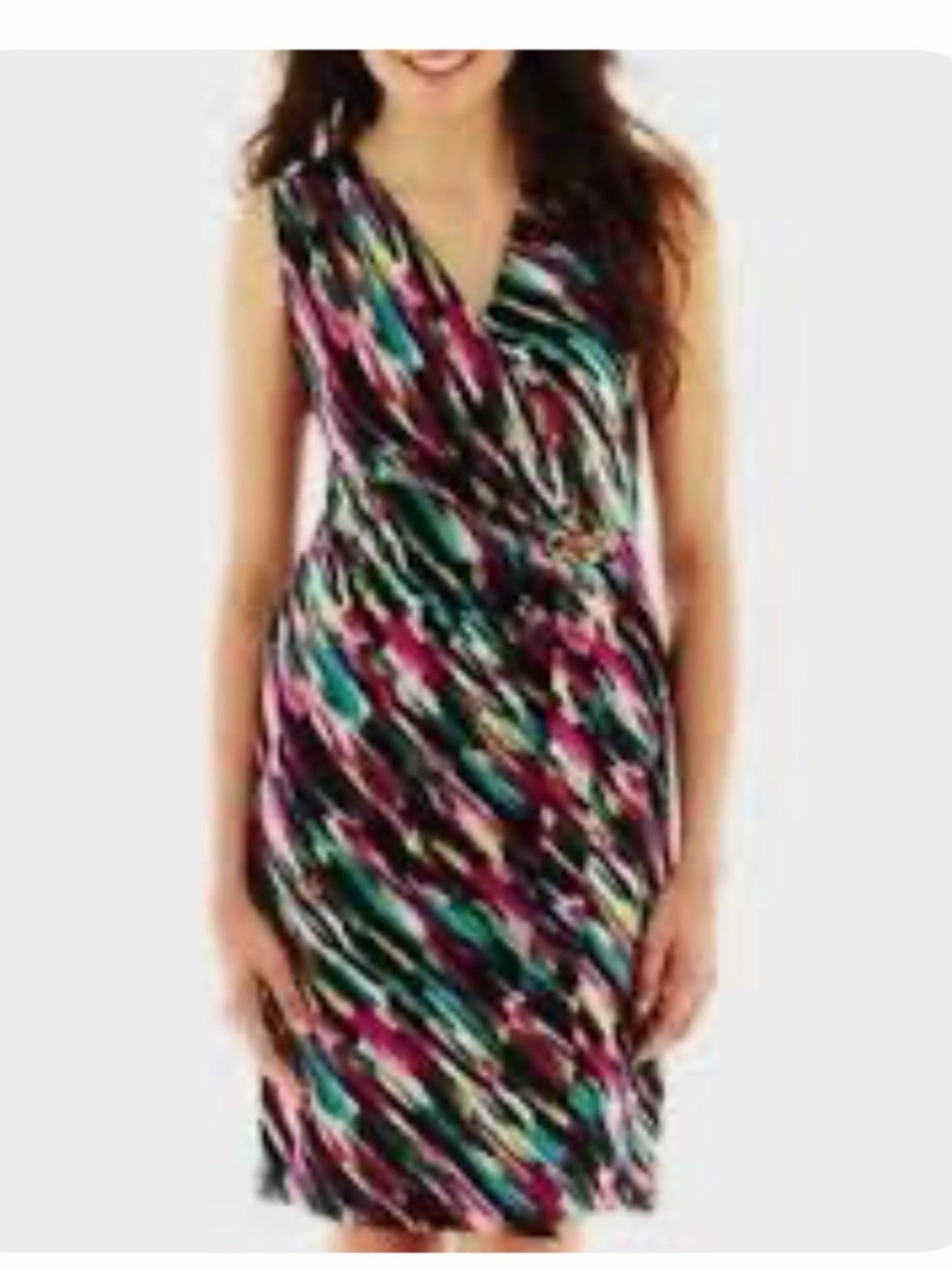 Robbie Bee Multicolor Sleeveless Wrap Midi Dress in Teal, Pink & Black